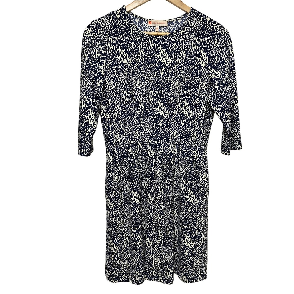 Jude Connally Shift Dress Womens Small Navy Abstract Print 3/4 Sleeve Resort